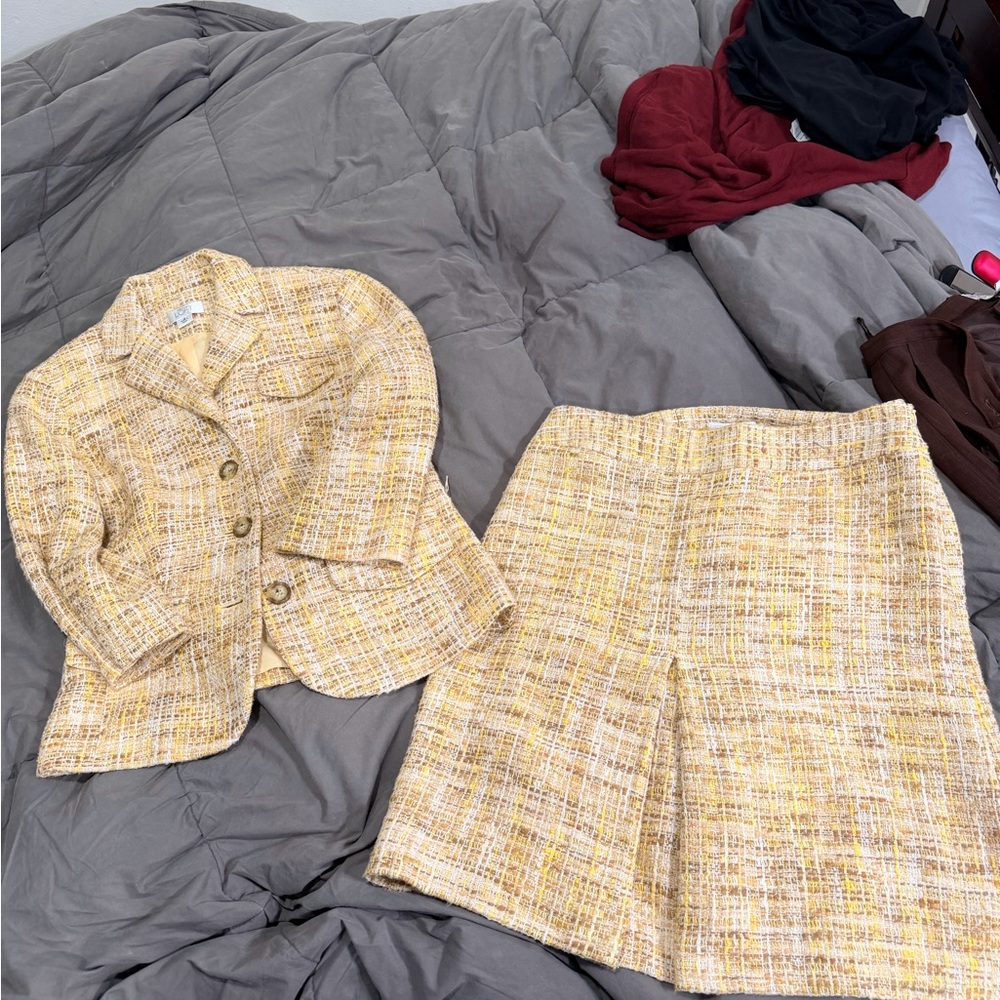 LOFT Yellow and Cream Textured Blazer